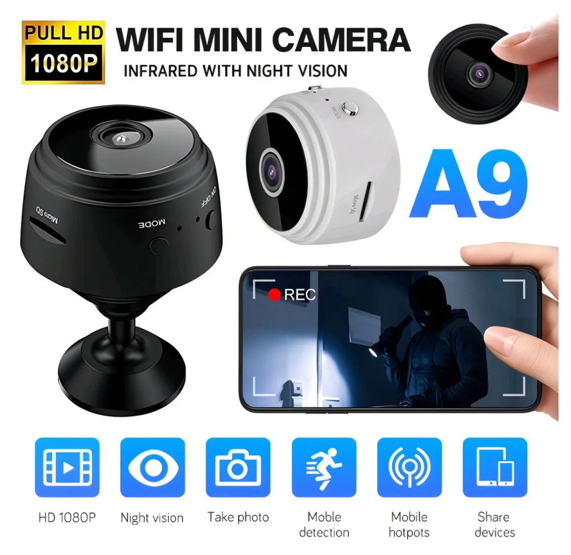 Mini Cámara Espía A9 1080p Wi-Fi